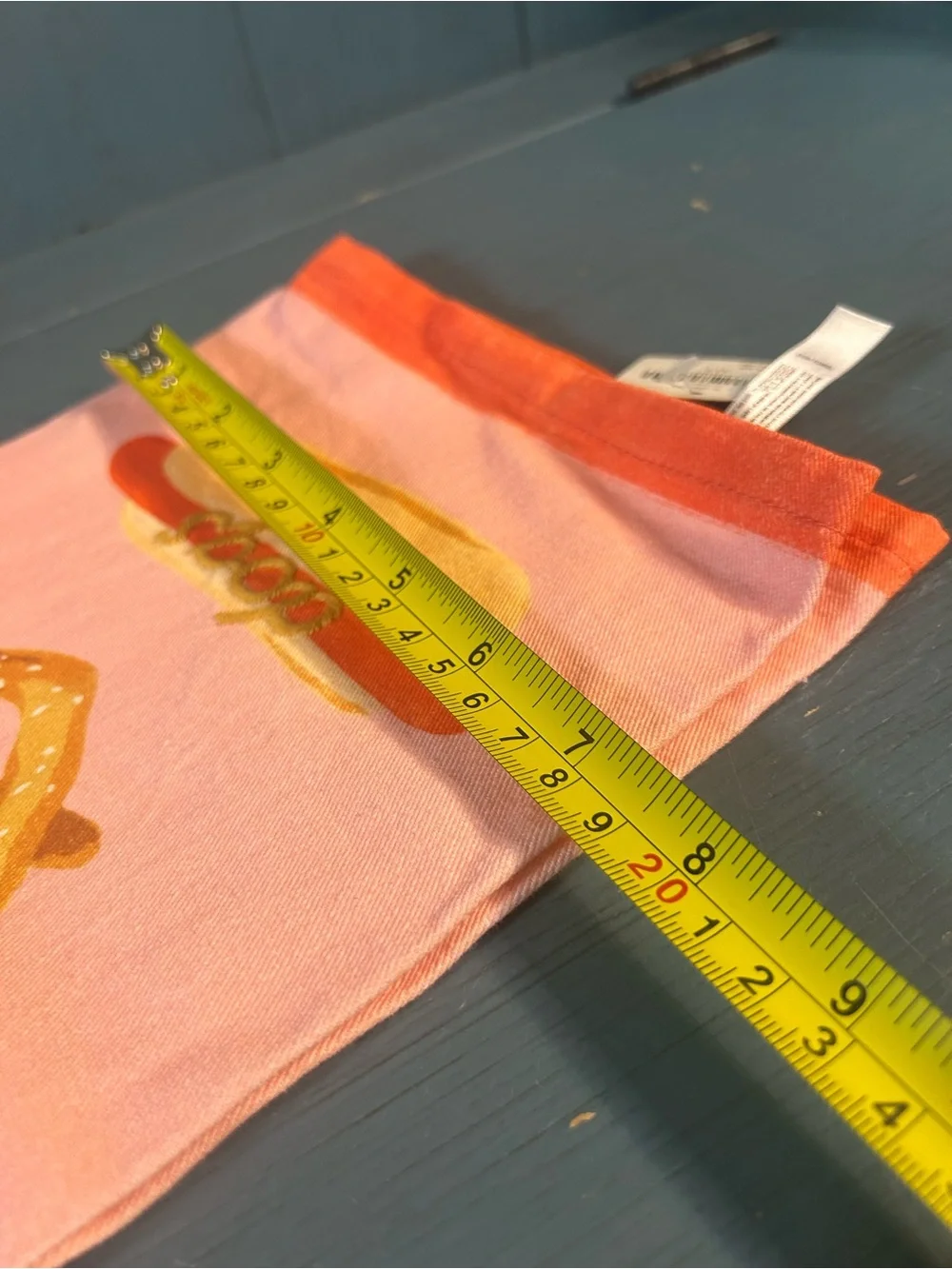 Anthropologie Pink Tea Towel with Orange Trim and Food Motifs - New $24
